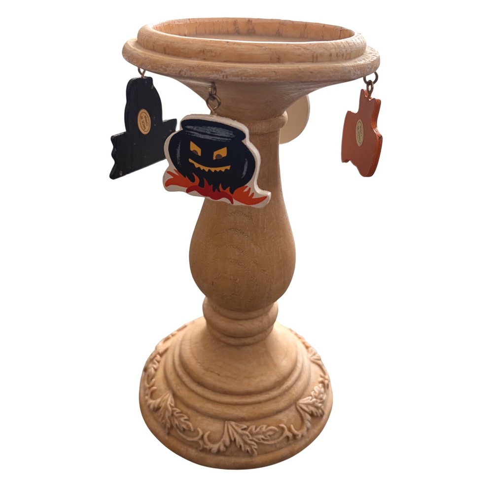 Vintage Wooden Pillar Candle Holder with 30+ Interchangeable Holiday Charms Set